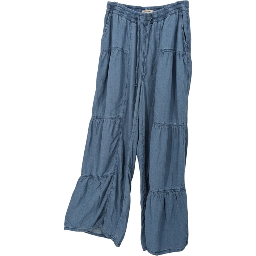 Dylan Ryan Wide Leg Pants Women Small Blue Tiered Chambray Rayon Boho Beachy